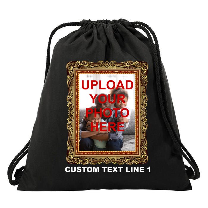 Custom Picture Frame Personalized Text And Photo Drawstring Bag