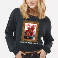 Custom Picture Frame Personalized Text And Photo Cropped Pullover Crew
