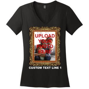 Custom Picture Frame Personalized Text And Photo Women's V-Neck T-Shirt