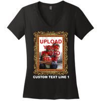 Custom Picture Frame Personalized Text And Photo Women's V-Neck T-Shirt