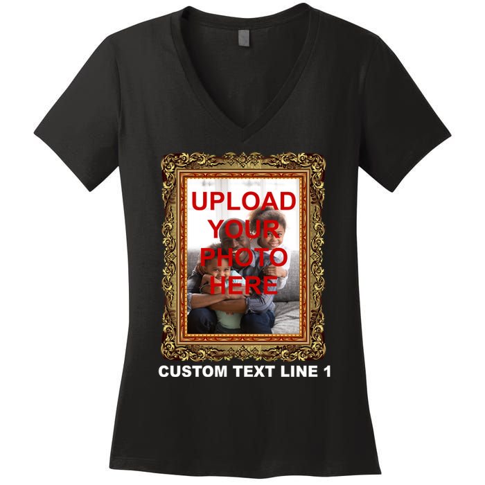 Custom Picture Frame Personalized Text And Photo Women's V-Neck T-Shirt
