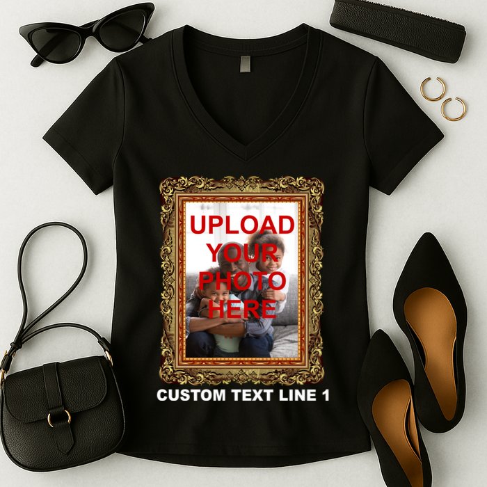 Custom Picture Frame Personalized Text And Photo Women's V-Neck T-Shirt