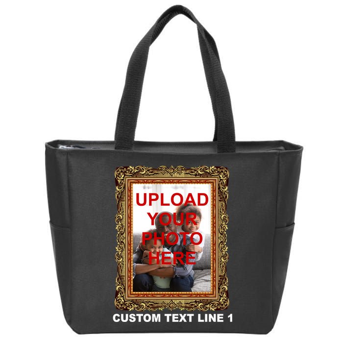 Custom Picture Frame Personalized Text And Photo Zip Tote Bag