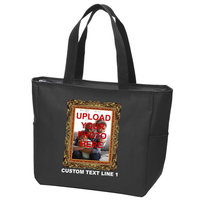 Custom Picture Frame Personalized Text And Photo Zip Tote Bag
