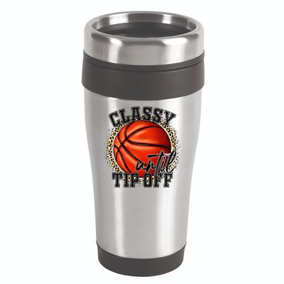 Classy Until Tip Off Funny Basketball Mom Leopard 16oz Travel Tumbler