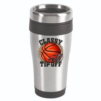 Classy Until Tip Off Funny Basketball Mom Leopard 16oz Travel Tumbler