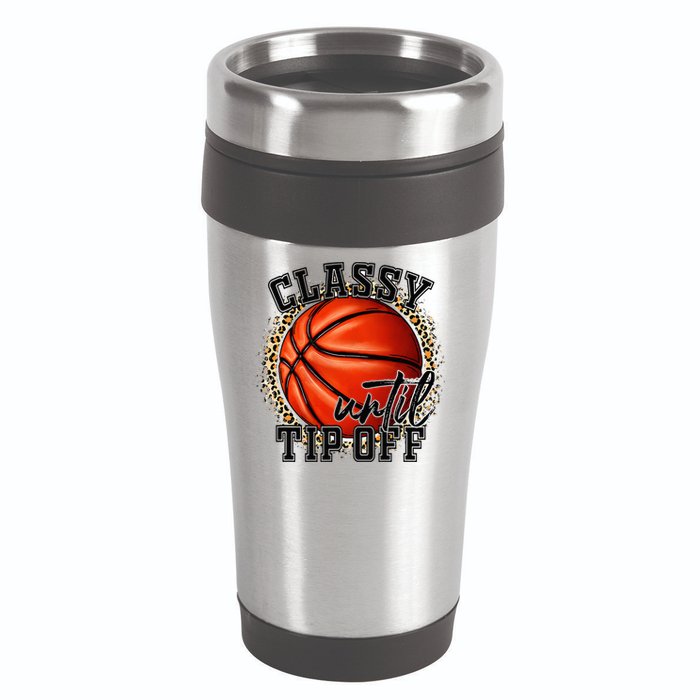 Classy Until Tip Off Funny Basketball Mom Leopard 16oz Travel Tumbler