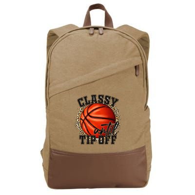 Classy Until Tip Off Funny Basketball Mom Leopard Cotton Canvas Backpack