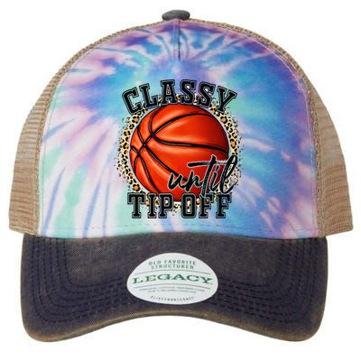 Classy Until Tip Off Funny Basketball Mom Leopard Legacy Tie Dye Trucker Hat
