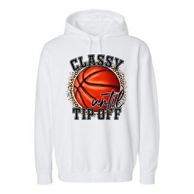 Classy Until Tip Off Funny Basketball Mom Leopard Garment-Dyed Fleece Hoodie