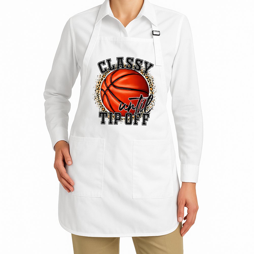 Classy Until Tip Off Funny Basketball Mom Leopard Apron