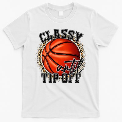 Classy Until Tip Off Funny Basketball Mom Leopard T-Shirt