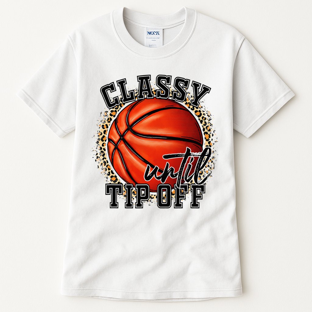 Classy Until Tip Off Funny Basketball Mom Leopard Tall T-Shirt
