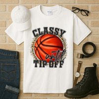 Classy Until Tip Off Funny Basketball Mom Leopard Tall T-Shirt