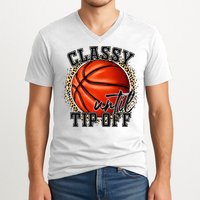 Classy Until Tip Off Funny Basketball Mom Leopard V-Neck T-Shirt