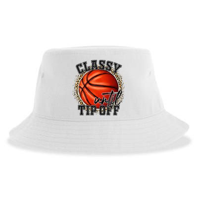 Classy Until Tip Off Funny Basketball Mom Leopard Sustainable Bucket Hat