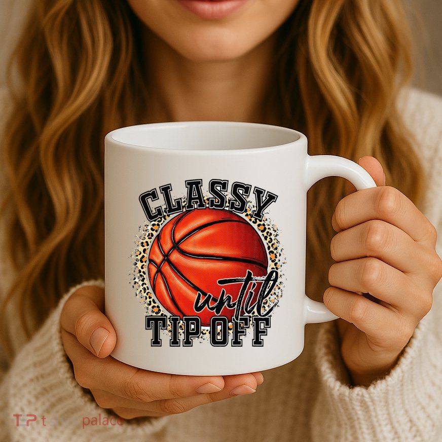 Classy Until Tip Off Funny Basketball Mom Leopard Mug