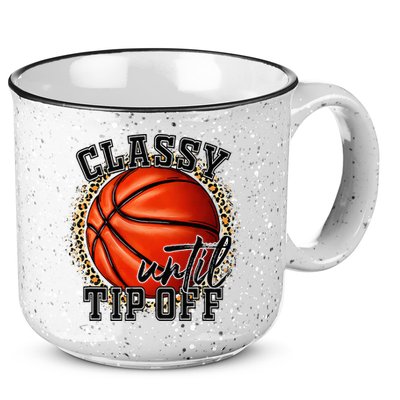 Classy Until Tip Off Funny Basketball Mom Leopard 15oz Campfire Ceramic Mug