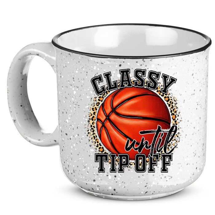 Classy Until Tip Off Funny Basketball Mom Leopard 15oz Campfire Ceramic Mug