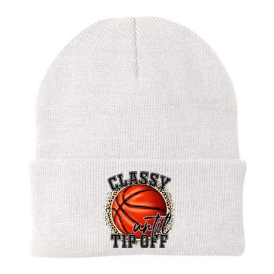 Classy Until Tip Off Funny Basketball Mom Leopard Beanie