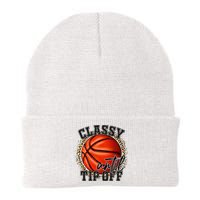Classy Until Tip Off Funny Basketball Mom Leopard Beanie
