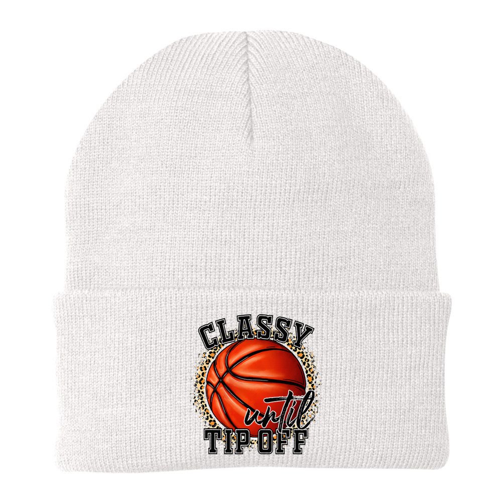 Classy Until Tip Off Funny Basketball Mom Leopard Beanie