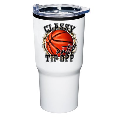 Classy Until Tip Off Funny Basketball Mom Leopard Tumbler