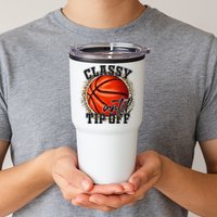 Classy Until Tip Off Funny Basketball Mom Leopard Tumbler