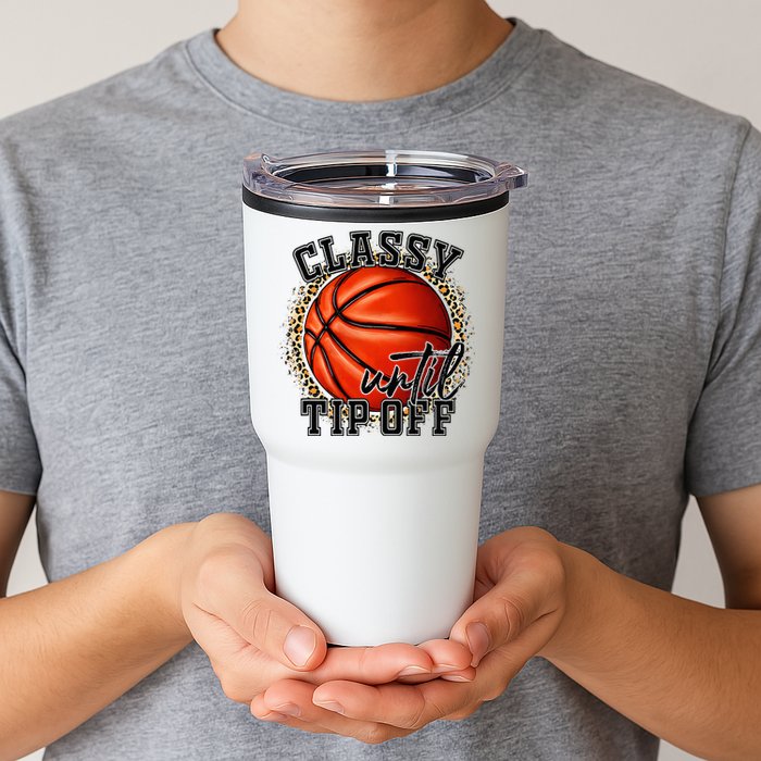 Classy Until Tip Off Funny Basketball Mom Leopard Tumbler