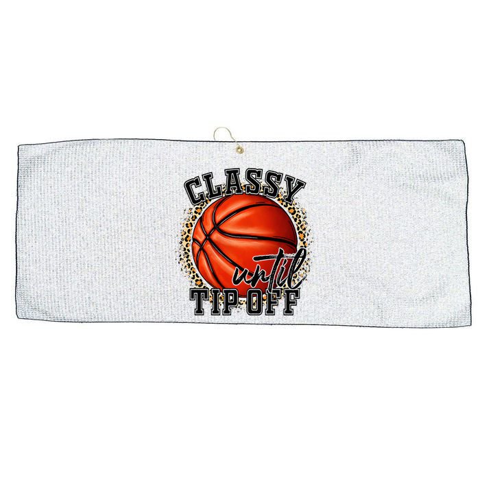 Classy Until Tip Off Funny Basketball Mom Leopard Large Microfiber Waffle Golf Towel