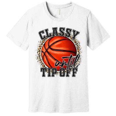 Classy Until Tip Off Funny Basketball Mom Leopard Premium T-Shirt