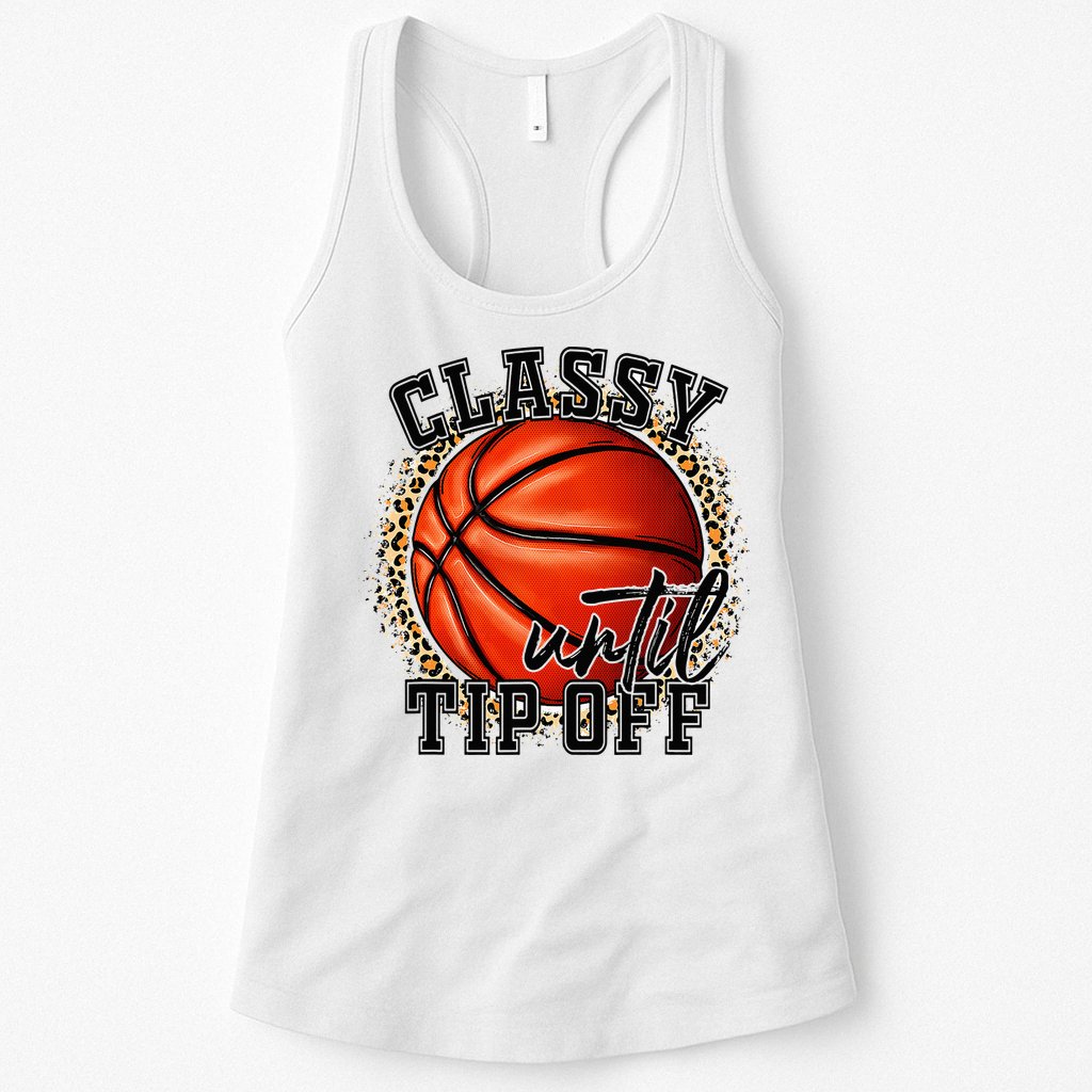 Classy Until Tip Off Funny Basketball Mom Leopard Womens Tank Top