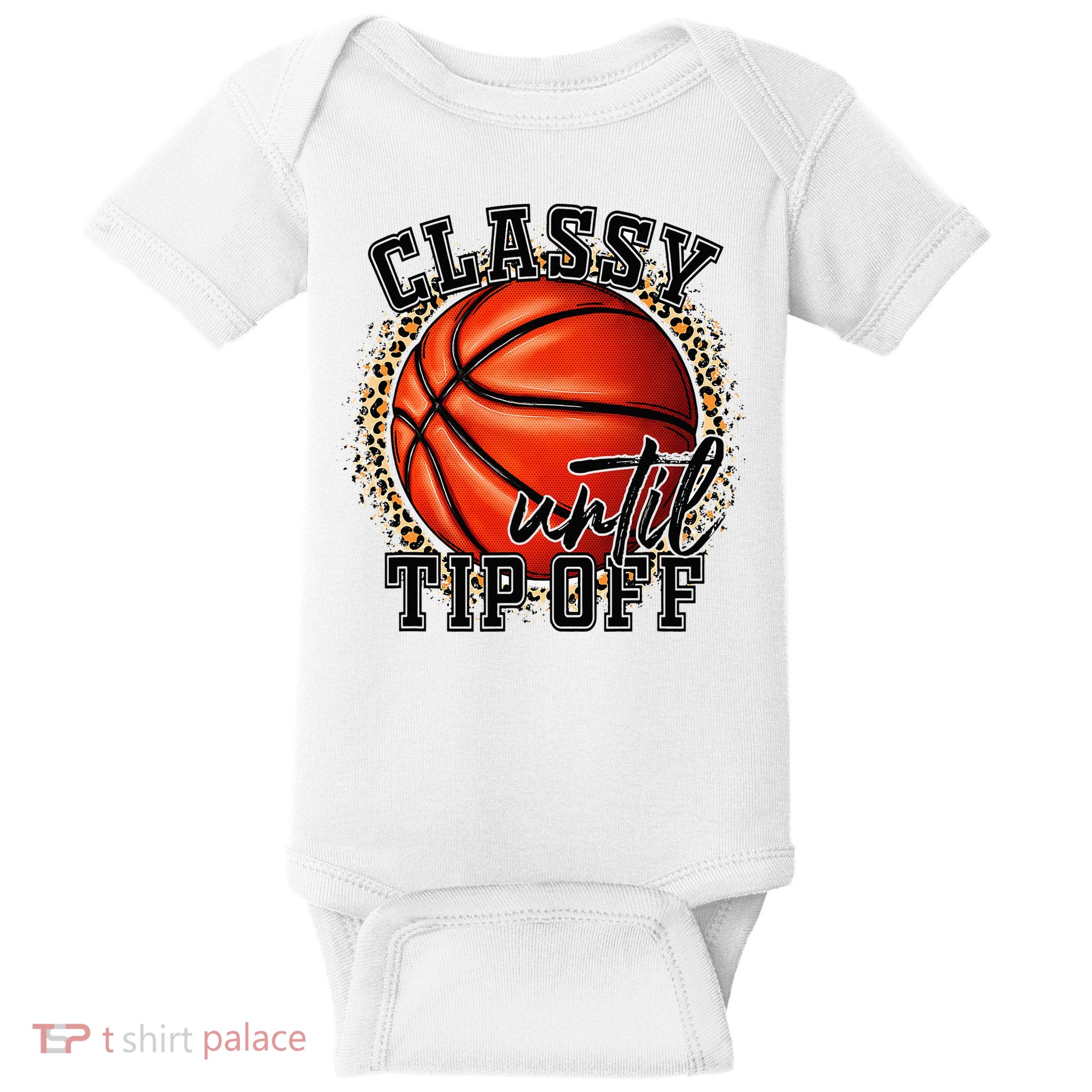Classy Until Tip Off Funny Basketball Mom Leopard Baby Bodysuit
