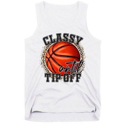 Classy Until Tip Off Funny Basketball Mom Leopard Tank Top