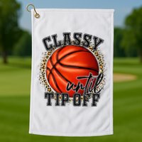Classy Until Tip Off Funny Basketball Mom Leopard Golf Towel