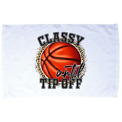 Classy Until Tip Off Funny Basketball Mom Leopard Microfiber Hand Towel