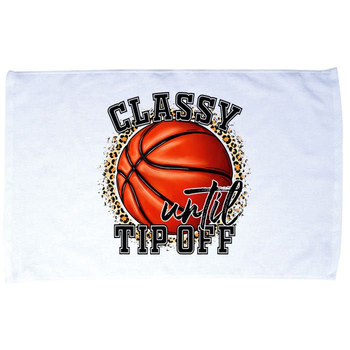 Classy Until Tip Off Funny Basketball Mom Leopard Microfiber Hand Towel