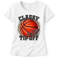 Classy Until Tip Off Funny Basketball Mom Leopard Womens T-Shirt