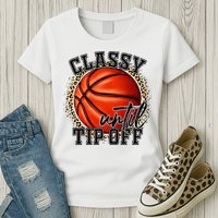 Classy Until Tip Off Funny Basketball Mom Leopard Womens T-Shirt