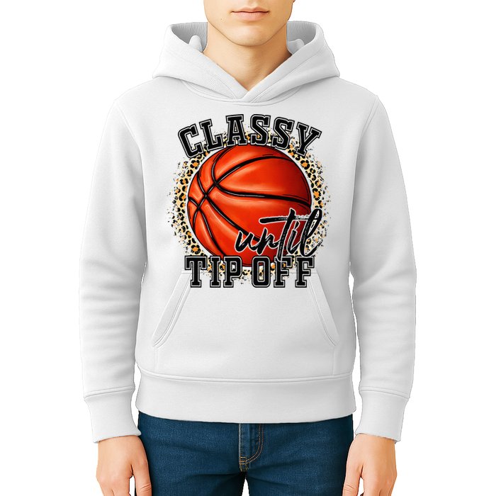 Classy Until Tip Off Funny Basketball Mom Leopard Kids Hoodie
