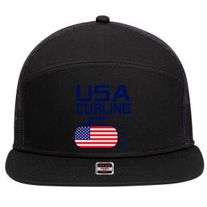 Curling USA Team American Flag Curl Winter Sports Lovers 7 Panel Mesh Trucker Snapback Hat