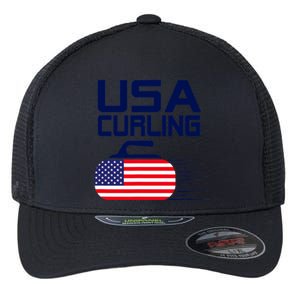 Curling USA Team American Flag Curl Winter Sports Lovers Flexfit Unipanel Trucker Cap