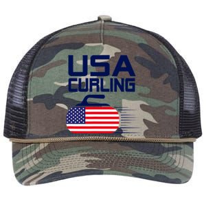 Curling USA Team American Flag Curl Winter Sports Lovers Retro Rope Trucker Hat Cap