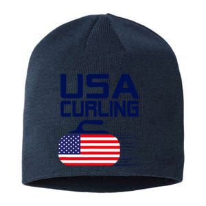 Curling USA Team American Flag Curl Winter Sports Lovers Sustainable Beanie