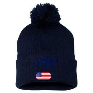 Curling USA Team American Flag Curl Winter Sports Lovers Pom Pom 12in Knit Beanie