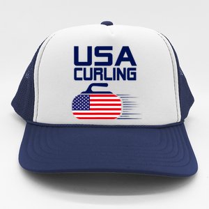 Curling USA Team American Flag Curl Winter Sports Lovers Trucker Hat