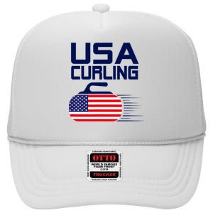 Curling USA Team American Flag Curl Winter Sports Lovers High Crown Mesh Back Trucker Hat