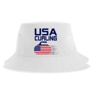 Curling USA Team American Flag Curl Winter Sports Lovers Sustainable Bucket Hat