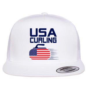 Curling USA Team American Flag Curl Winter Sports Lovers Flat Bill Trucker Hat