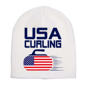 Curling USA Team American Flag Curl Winter Sports Lovers Short Acrylic Beanie